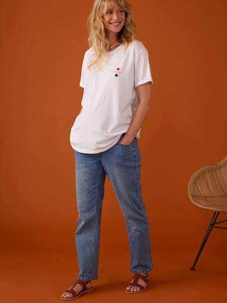 Organic Cotton T-Shirt with 'Mummy' Embroidery for Maternity, by ENVIE DE FRAISE white 
