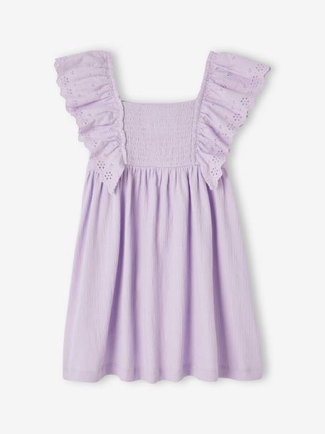 Dress with Ruffles in Broderie Anglaise & Creased Effect, for Girls lavender 