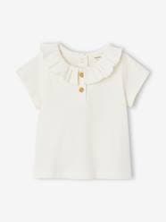 Baby-Rib Knit T-Shirt with Frilled Collar for Babies