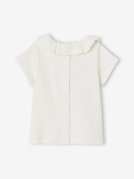 Rib Knit T-Shirt with Frilled Collar for Babies ecru 