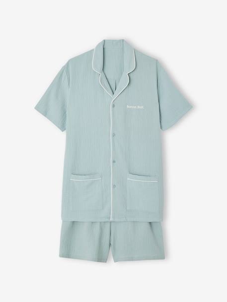 Short Pyjamas in Cotton Gauze for Men sage green 
