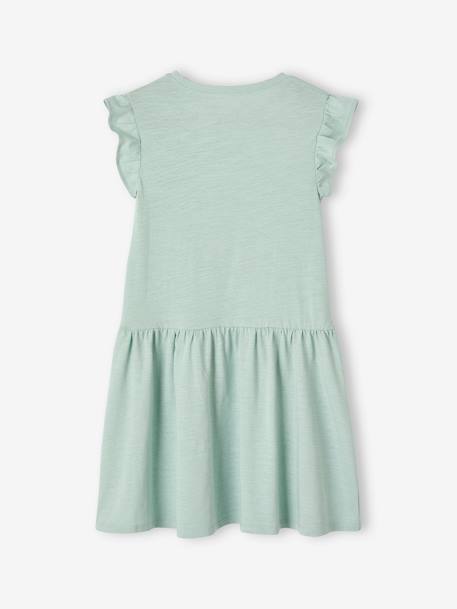 Dress with Ruffle on the Sleeves, for Girls aqua green+mauve+red 
