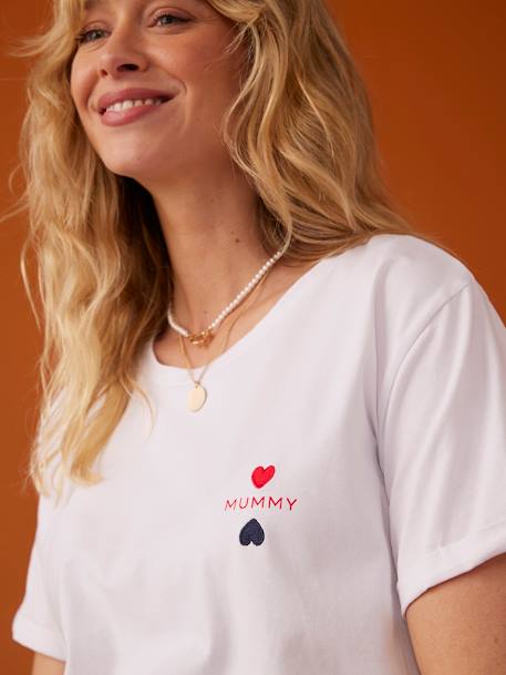 Organic Cotton T-Shirt with 'Mummy' Embroidery for Maternity, by ENVIE DE FRAISE white 