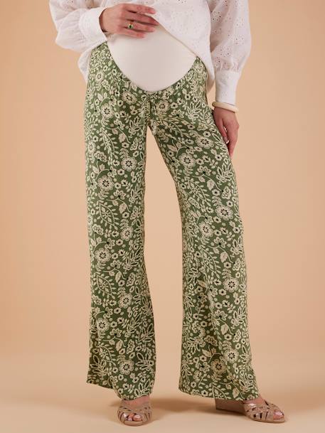 Fluid Trousers with Floral Motifs for Maternity, by ENVIE DE FRAISE green 