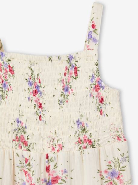 Smocked Jumpsuit in Cotton Gauze, for Girls ecru 