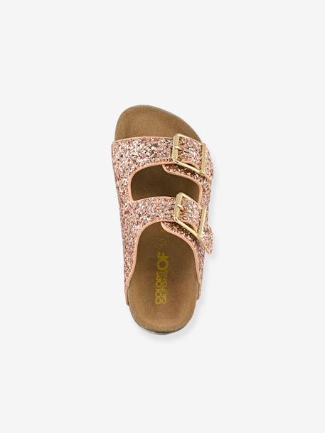 Glittery Slip-Ons with Buckles for Girls, COLORS OF CALIFORNIA fuchsia+golden beige 