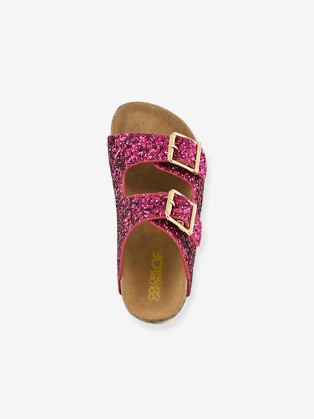 Glittery Slip-Ons with Buckles for Girls, COLORS OF CALIFORNIA fuchsia+golden beige 