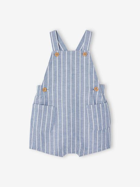 Striped Dungarees in Linen & Cotton, for Babies blue 