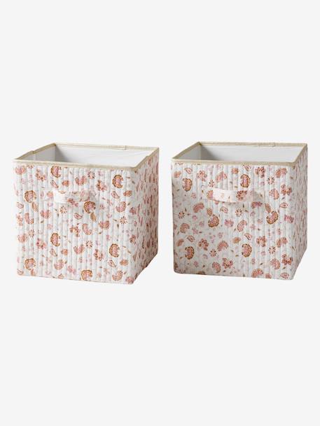 Set of 2 Storage Boxes, Indian Folk printed pink 