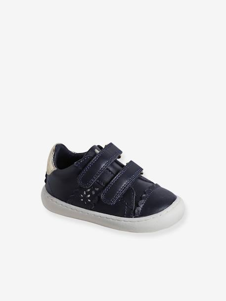 Hook-&-Loop Trainers in Leather for Babies navy blue+white 