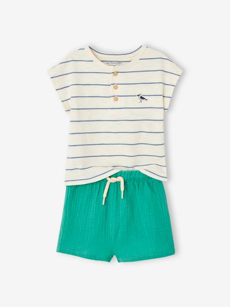 T-Shirt + Shorts Ensemble for Babies mint green+mocha 