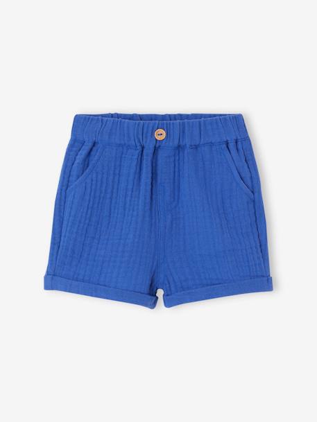 Shorts in Cotton Gauze for Babies blue+ecru+royal blue 