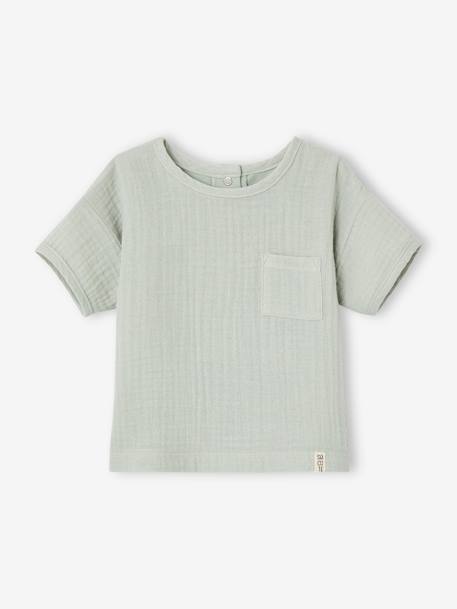 Short Sleeve Dual Fabric T-Shirt for Babies aqua green 