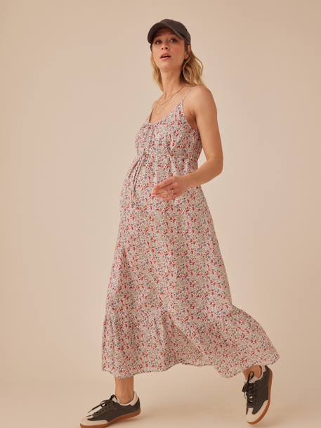 Strappy Dress with Flower Motifs for Maternity, ENVIE DE FRAISE ecru 