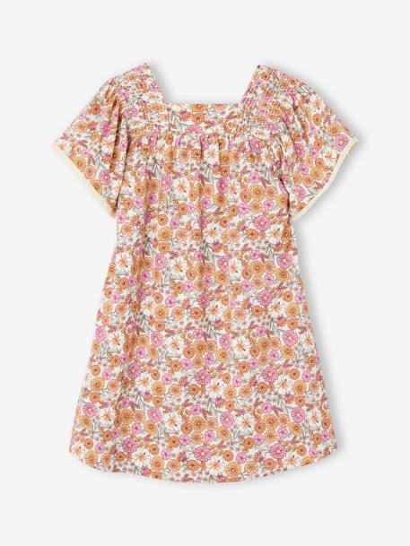 Floral Dress with Butterfly Sleeves for Girls rosy apricot 