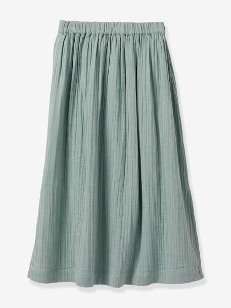 Long Skirt in Double Cotton Gauze by CYRILLUS aqua green+rose 