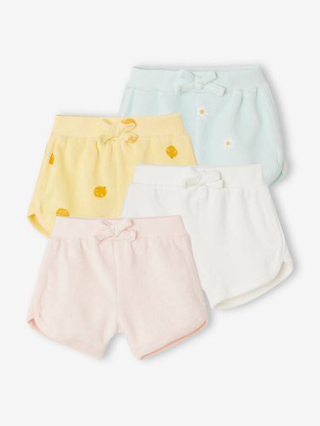 Pack of 4 Shorts in Terry Cloth, for Babies pale pink 