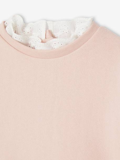 Sweatshirt with Broderie Anglaise Collar for Babies rosy 