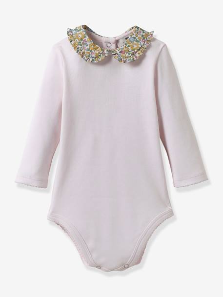Bodysuit in Organic Cotton with Liberty Fabric Collar for Babies, by CYRILLUS yellow 
