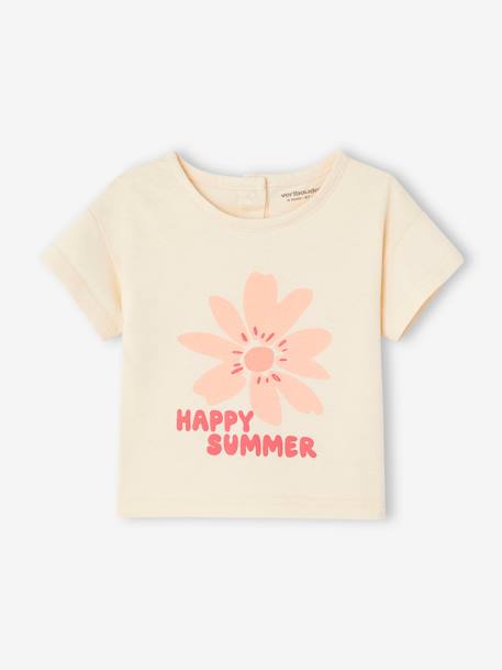 Short Sleeve T-Shirt, 'Happy Summer', for Babies ecru 