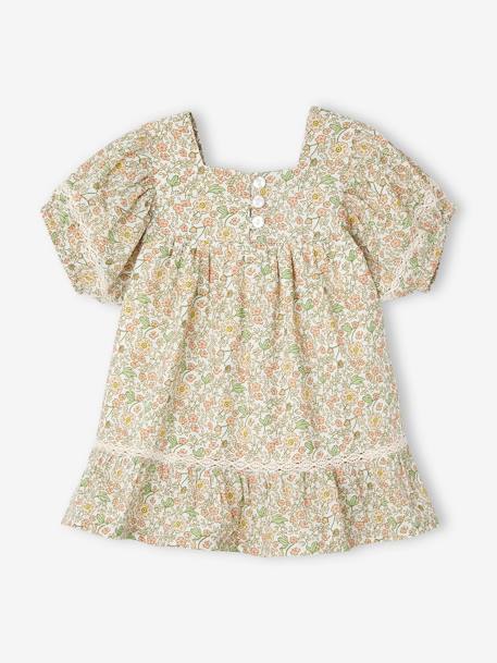 Floral Dress with Lace Details for Babies vanilla 