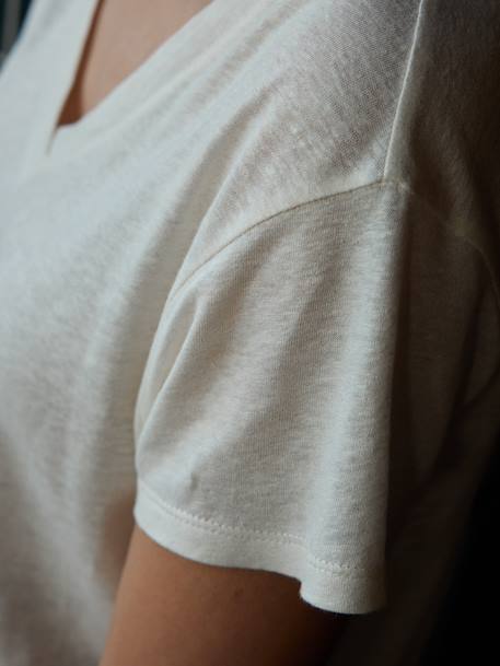Iridescent Linen T-Shirt for Maternity, V-Neck, by ENVIE DE FRAISE ecru 
