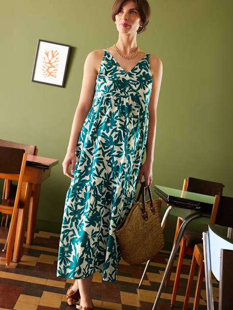 Long Dress with Straps, for Maternity black+green 