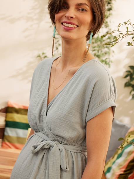 Organic Cotton Gauze Dress for Maternity, by ENVIE DE FRAISE sage green 
