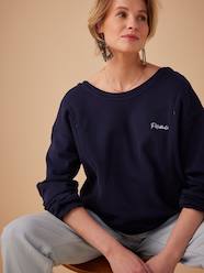 Maternity-Knitwear-Organic Cotton Sweatshirt with "Pétillante" Embroidery, ENVIE DE FRAISE