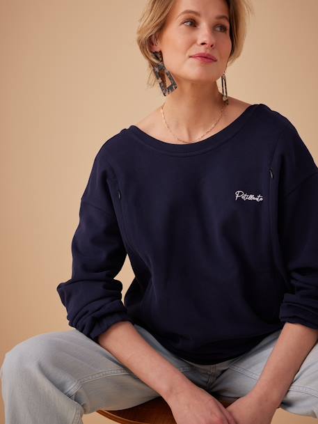 Organic Cotton Sweatshirt with 'Pétillante' Embroidery, ENVIE DE FRAISE navy blue 