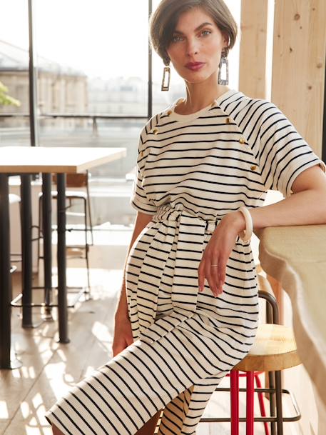 Striped Fleece Dress for Maternity, by ENVIE DE FRAISE ecru 