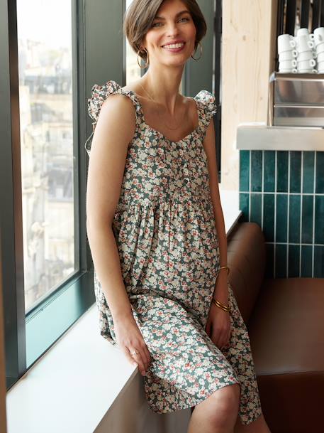 Floral Dress with Frilly Straps for Maternity, by ENVIE DE FRAISE sage green 