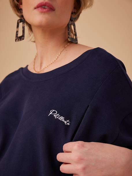 Organic Cotton Sweatshirt with 'Pétillante' Embroidery, ENVIE DE FRAISE navy blue 