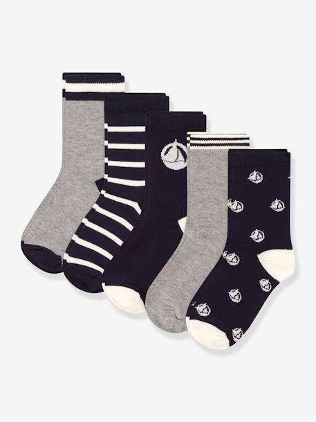 Pack of 5 Pairs of Socks for Children, by Petit Bateau navy blue 
