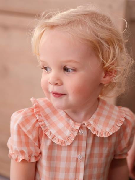 Short Sleeve Gingham Blouse for Babies chequered pink 