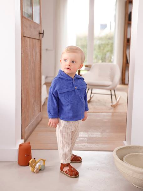 Cotton Gauze Shirt & Trousers Outfit for Babies royal blue 