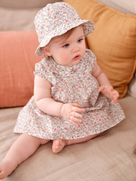 Dress & Hat Combo for Newborn Babies ecru 