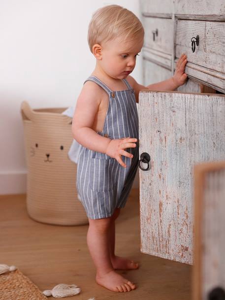 Striped Dungarees in Linen & Cotton, for Babies blue 