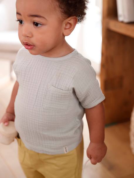 Short Sleeve Dual Fabric T-Shirt for Babies aqua green 