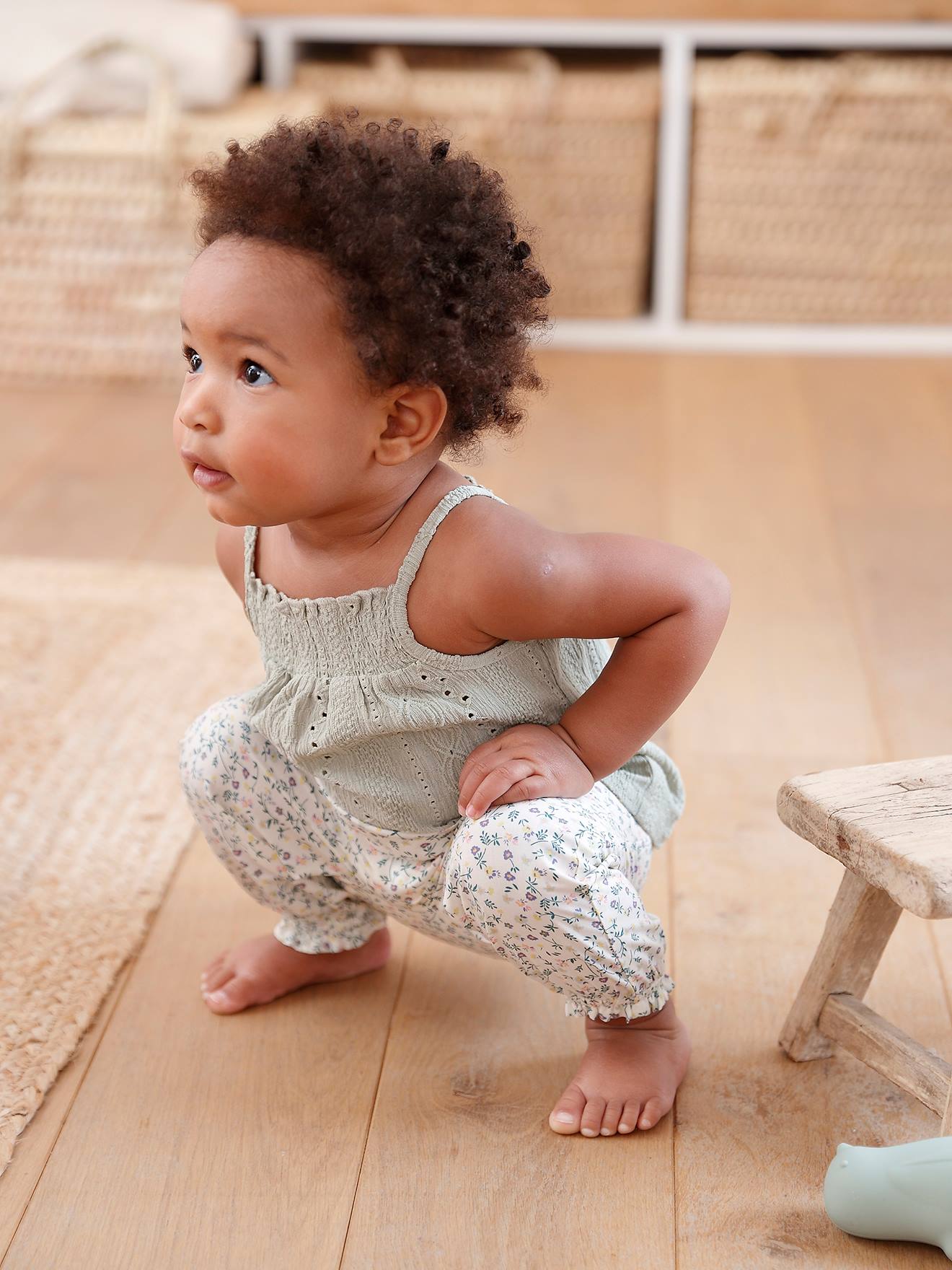 Strappy Fancy Knit Top for Babies - sage green, Baby | Vertbaudet