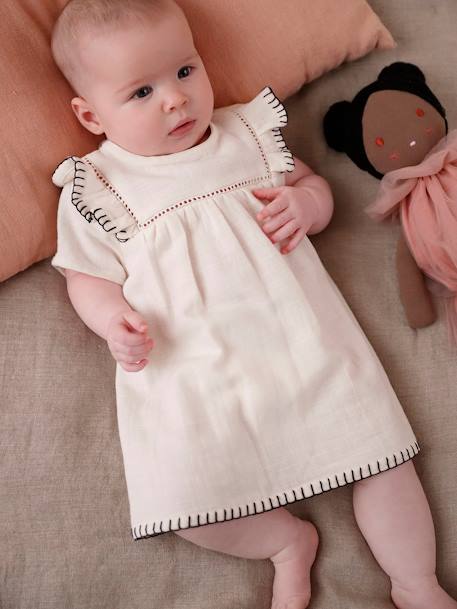 Cotton Gauze Dress for Newborn Babies ecru 