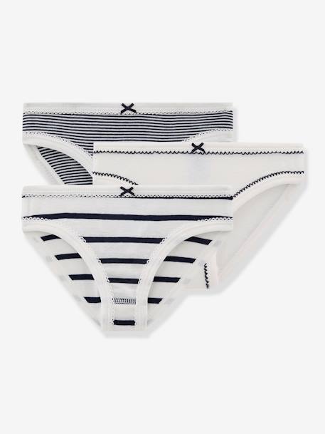 Pack of 3 Striped Briefs for Girls, by PETIT BATEAU white 
