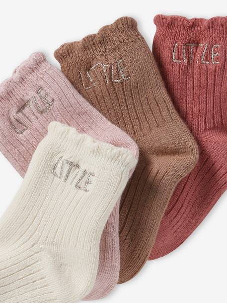 Pack of 4 Pairs of 'Little' Socks for Babies cappuccino+old rose 
