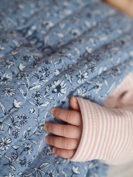Sleeveless Baby Sleeping Bag in Cotton Gauze, INDIA printed blue 