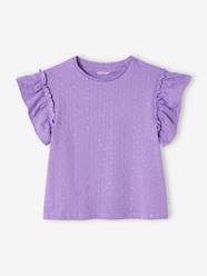 T-Shirt with Embroidered Flowers & Ruffled Sleeves for Girls