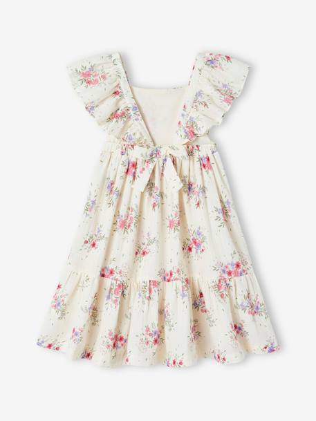 Floral Dress in Cotton Gauze for Girls ecru 