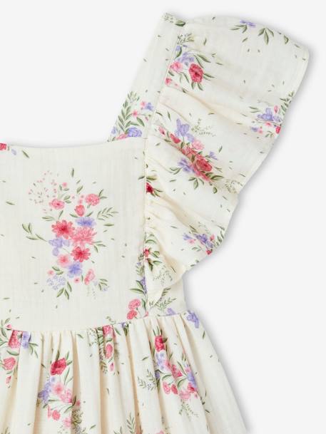 Floral Dress in Cotton Gauze for Girls ecru 