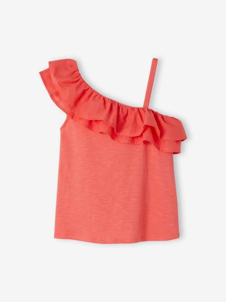 Sleeveless Top with Asymmetric Ruffles for Girls coral 
