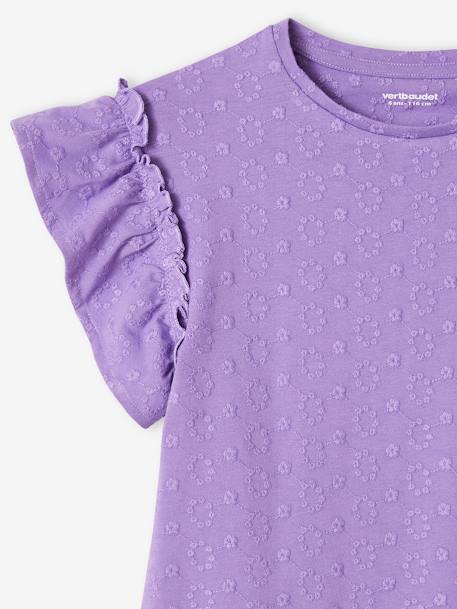T-Shirt with Embroidered Flowers & Ruffled Sleeves for Girls violet 
