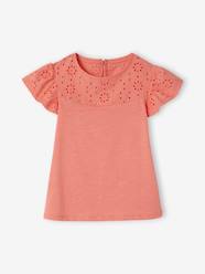 -T-Shirt for Girls, with Broderie Anglaise and Ruffled Sleeves